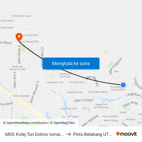 M05, Kolej Tun Doktor Ismail (Ktdi), Utm to Pintu Belakang UTM (KDOJ) map