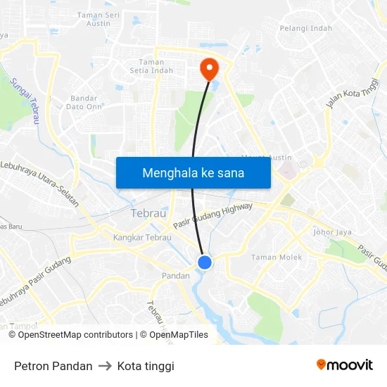 Petron Pandan to Kota tinggi map