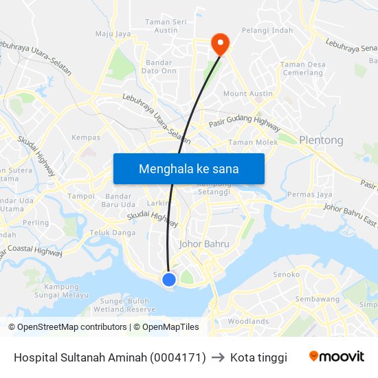 Hospital Sultanah Aminah (0004171) to Kota tinggi map