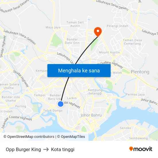 Opp Burger King to Kota tinggi map