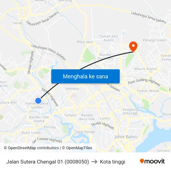 Jalan Sutera Chengal 01 (0008050) to Kota tinggi map