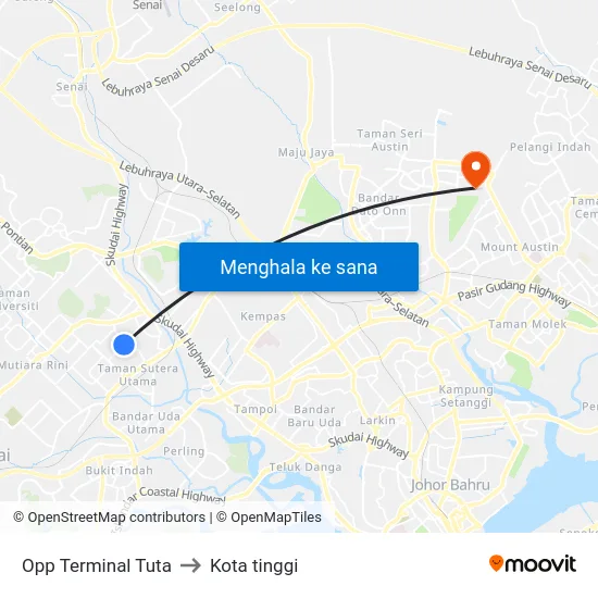 Opp Terminal Tuta to Kota tinggi map