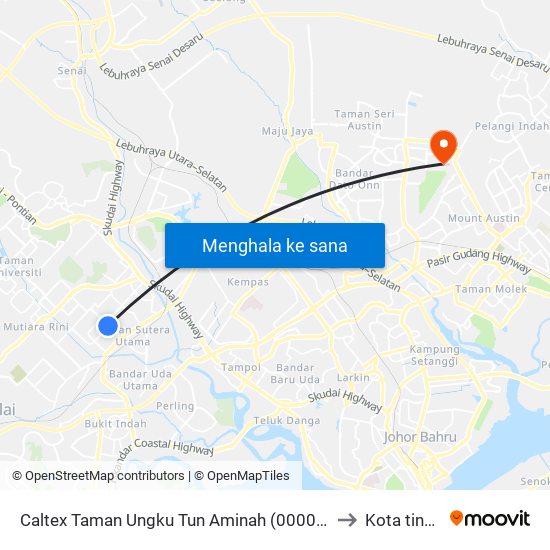 Caltex Taman Ungku Tun Aminah (0000433) to Kota tinggi map