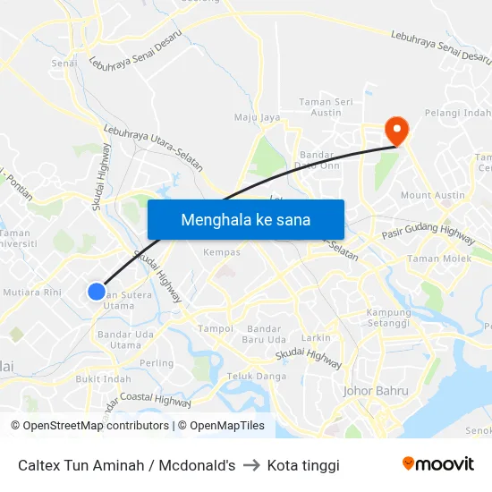 Caltex Tun Aminah / Mcdonald's to Kota tinggi map