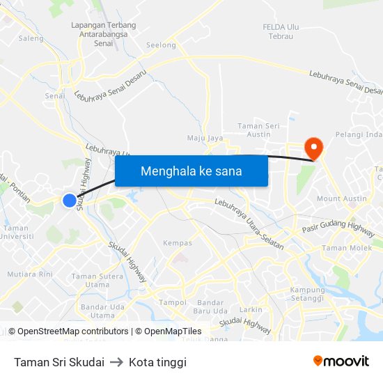 Taman Sri Skudai to Kota tinggi map