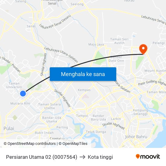 Persiaran Utama 02 (0007564) to Kota tinggi map