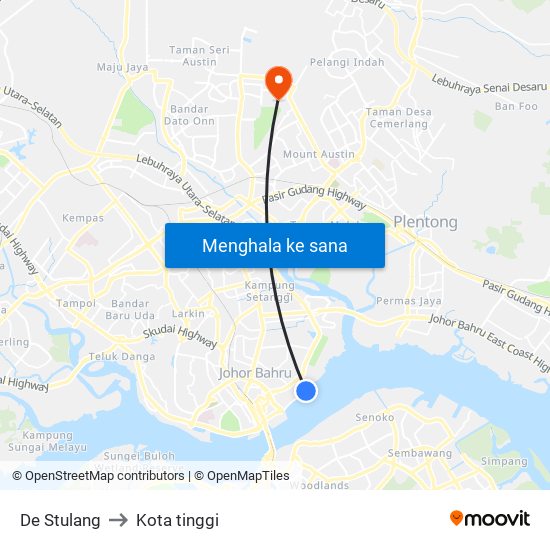 De Stulang to Kota tinggi map