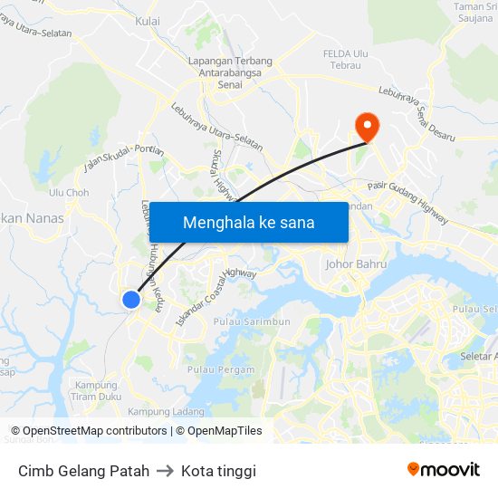 Jalan Gelang Patah 14 (0000522) to Kota tinggi map