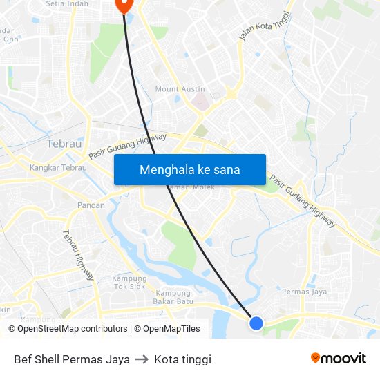 Bef Shell Permas Jaya to Kota tinggi map