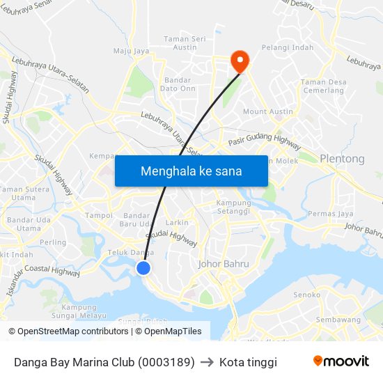 Danga Bay to Kota tinggi map