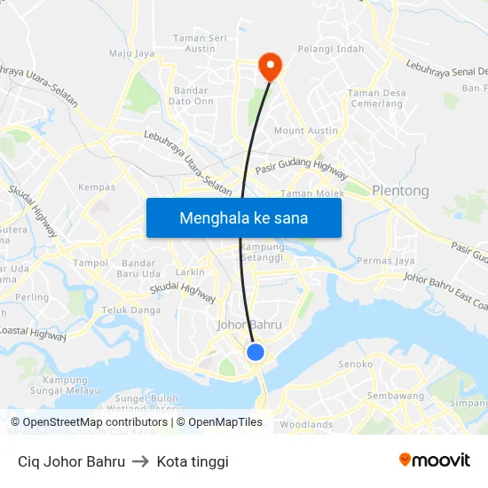 Ciq Johor Bahru to Kota tinggi map
