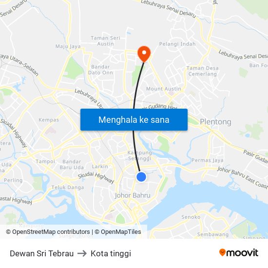 Dewan Sri Tebrau to Kota tinggi map