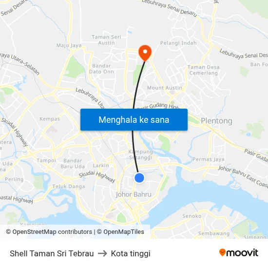 Shell Taman Sri Tebrau to Kota tinggi map