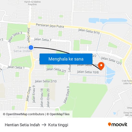 Hentian Setia Indah to Kota tinggi map