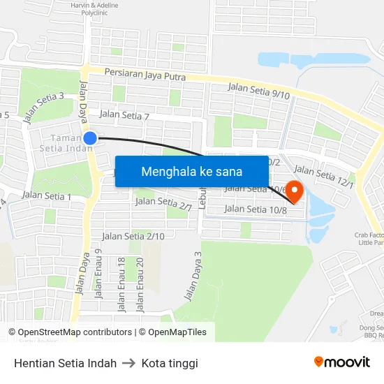 Hentian Setia Indah to Kota tinggi map