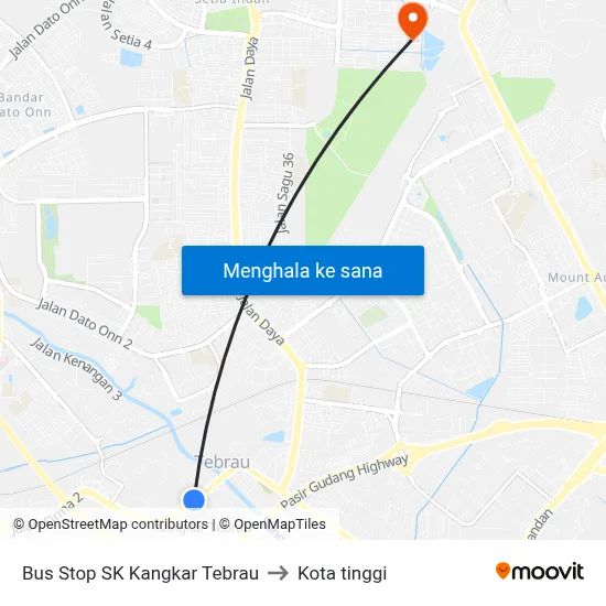 Bus Stop SK Kangkar Tebrau to Kota tinggi map