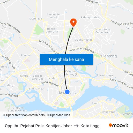 Opp Ibu Pejabat Polis Kontijen Johor to Kota tinggi map