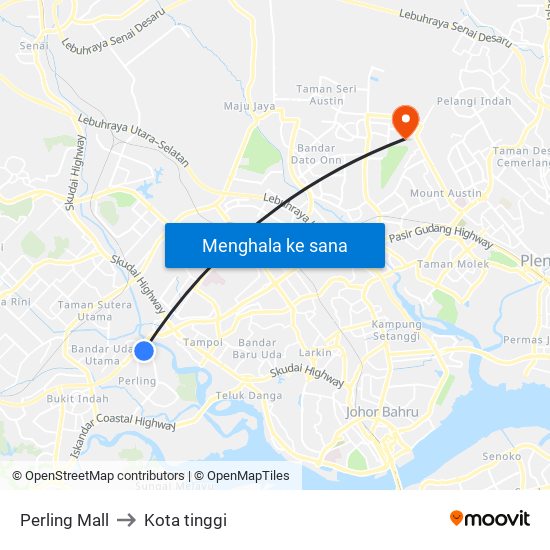 Perling Mall to Kota tinggi map