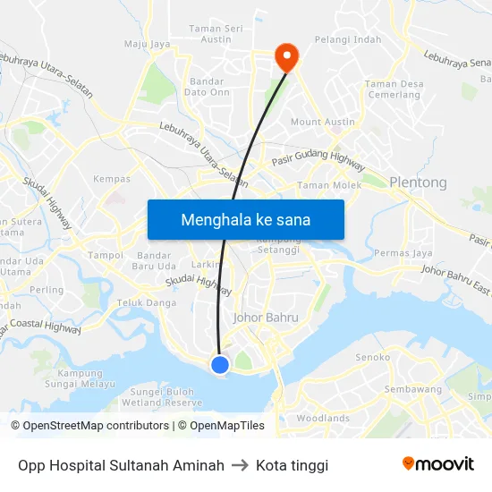 Opp Hospital Sultanah Aminah to Kota tinggi map