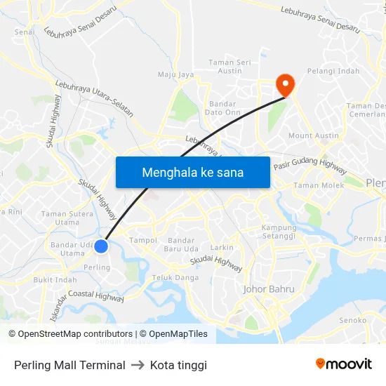 Perling Mall Terminal to Kota tinggi map