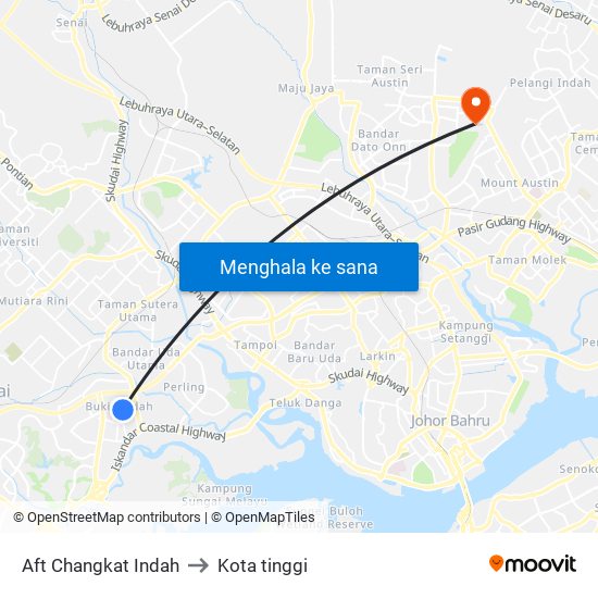 Aft Changkat Indah to Kota tinggi map