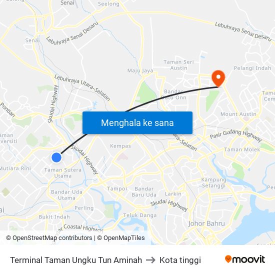 Terminal Taman Ungku Tun Aminah to Kota tinggi map