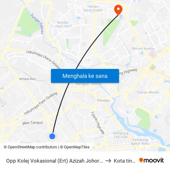 Opp Kolej Vokasional (Ert) Azizah Johor Bahru to Kota tinggi map