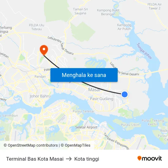 Terminal Bas Kota Masai to Kota tinggi map