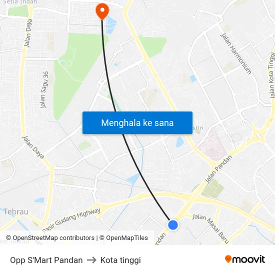 Opp S'Mart Pandan to Kota tinggi map