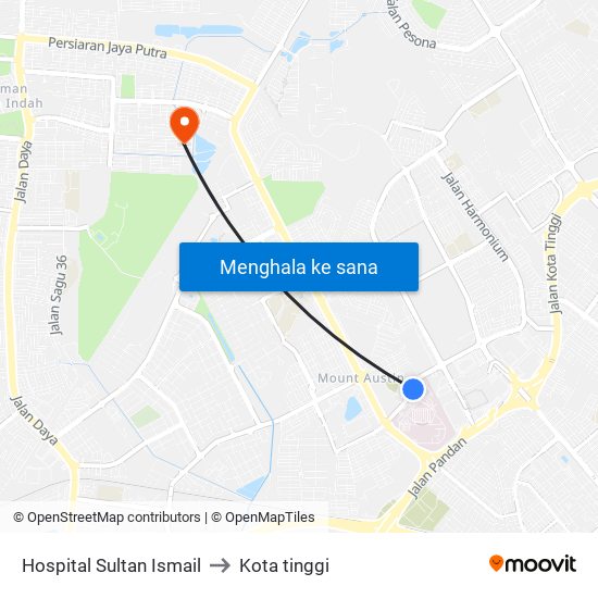 Hospital Sultan Ismail to Kota tinggi map