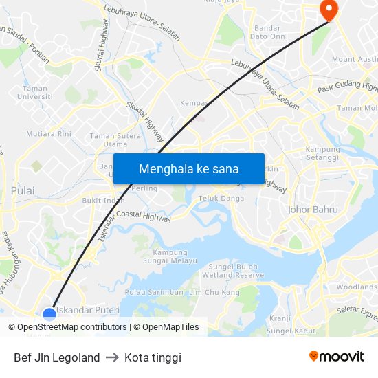 Bef Jln Legoland to Kota tinggi map