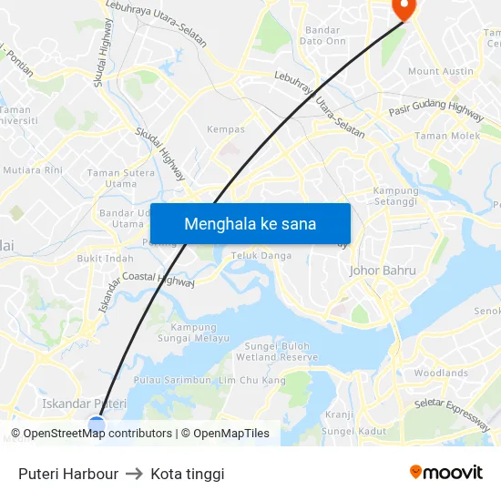 Puteri Harbour to Kota tinggi map