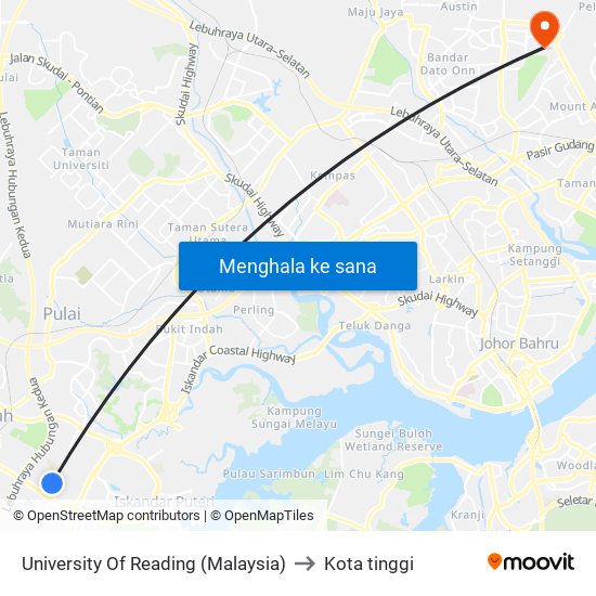 University Of Reading (Malaysia) to Kota tinggi map