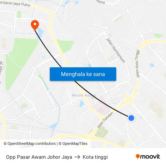 Opp Pasar Awam Johor Jaya to Kota tinggi map