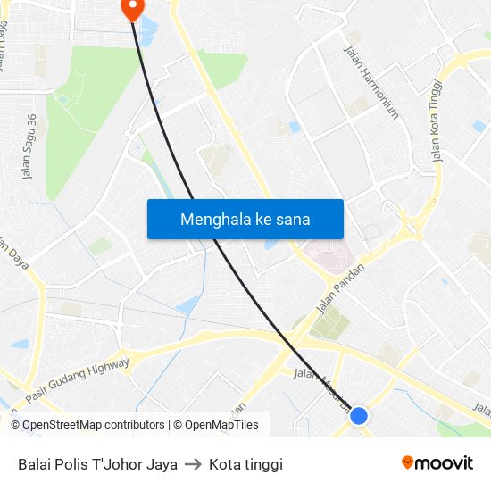 Balai Polis T'Johor Jaya to Kota tinggi map