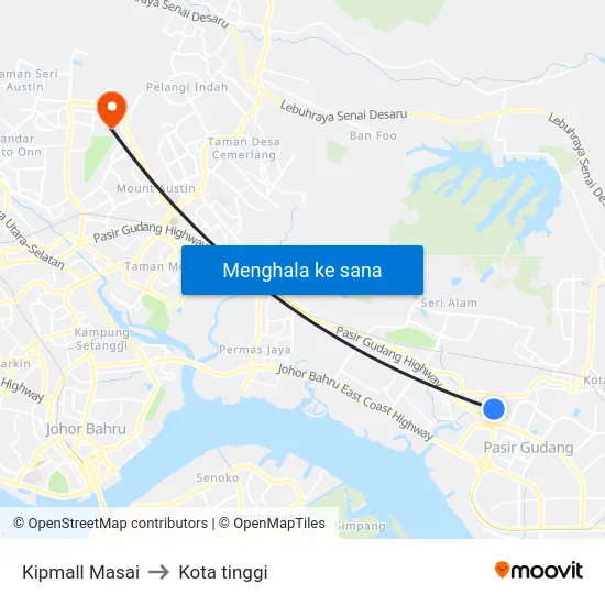 Kipmall Masai to Kota tinggi map