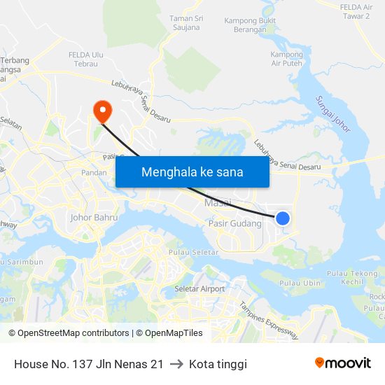 House No. 137 Jln Nenas 21 to Kota tinggi map