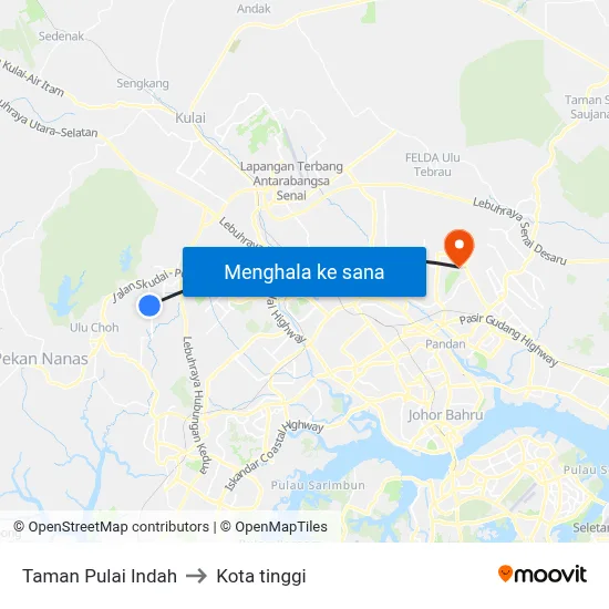 Taman Pulai Indah to Kota tinggi map