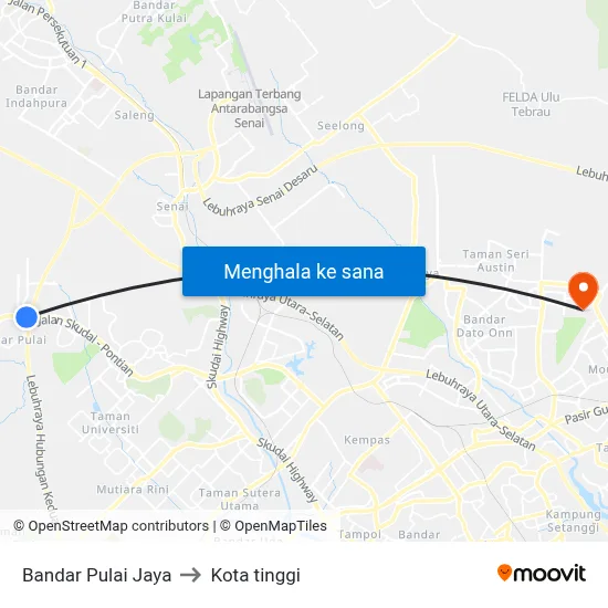 Bandar Pulai Jaya to Kota tinggi map