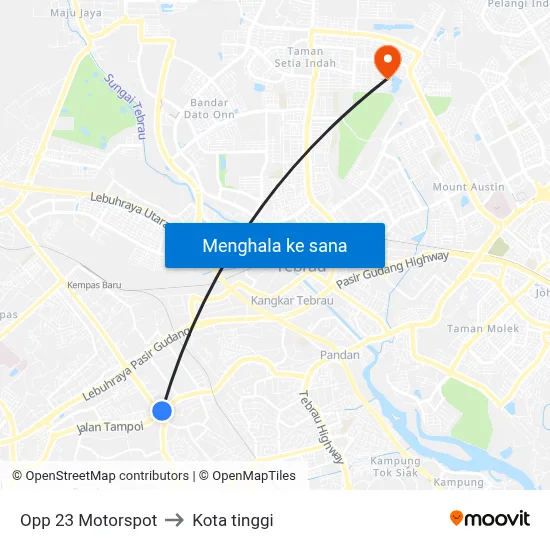 Opp 23 Motorspot to Kota tinggi map
