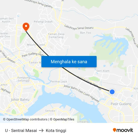 U - Sentral Masai to Kota tinggi map