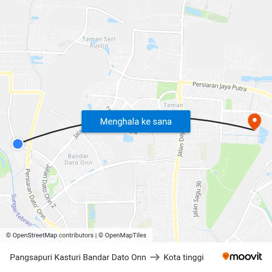 Pangsapuri Kasturi Bandar Dato Onn to Kota tinggi map