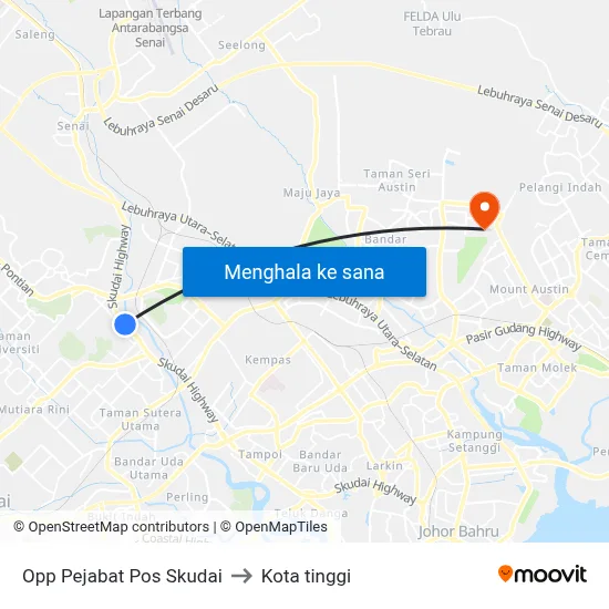 Opp Pejabat Pos Skudai to Kota tinggi map