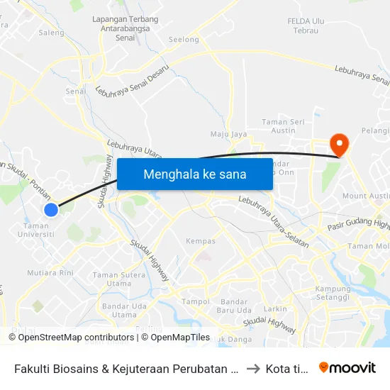 Fakulti Biosains & Kejuteraan Perubatan (V01), Utm to Kota tinggi map