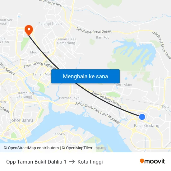 Opp Taman Bukit Dahlia 1 to Kota tinggi map