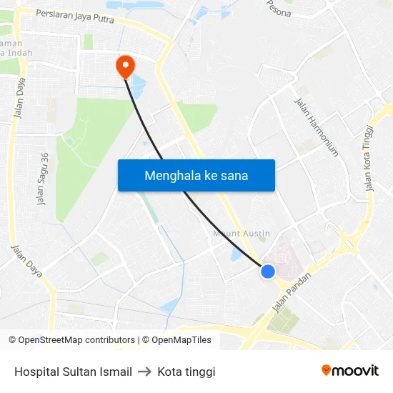 Hospital Sultan Ismail to Kota tinggi map