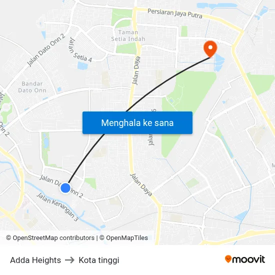 Adda Heights to Kota tinggi map