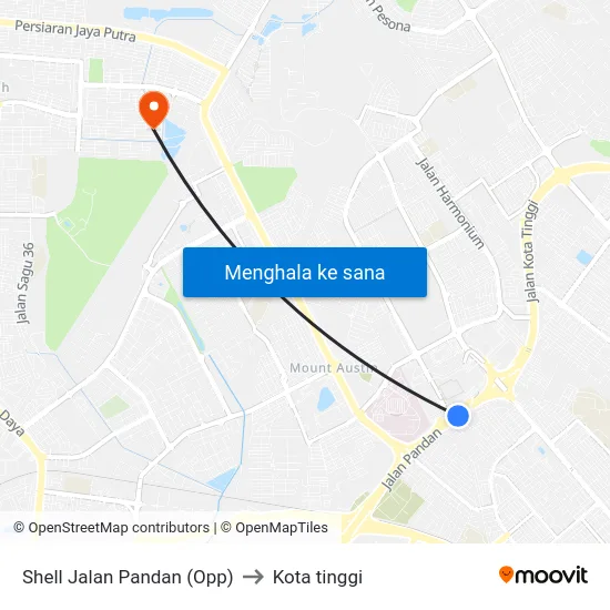 Shell Jalan Pandan (Opp) to Kota tinggi map