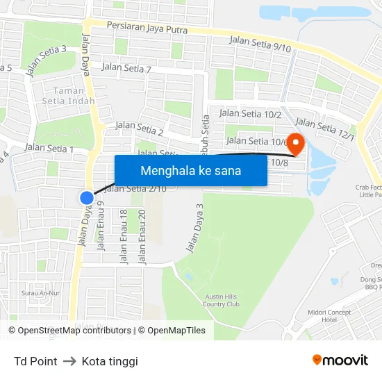 Td Point to Kota tinggi map