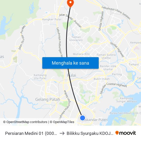 Persiaran Medini 01 (0005505) to Bilikku Syurgaku KDOJ UTM map